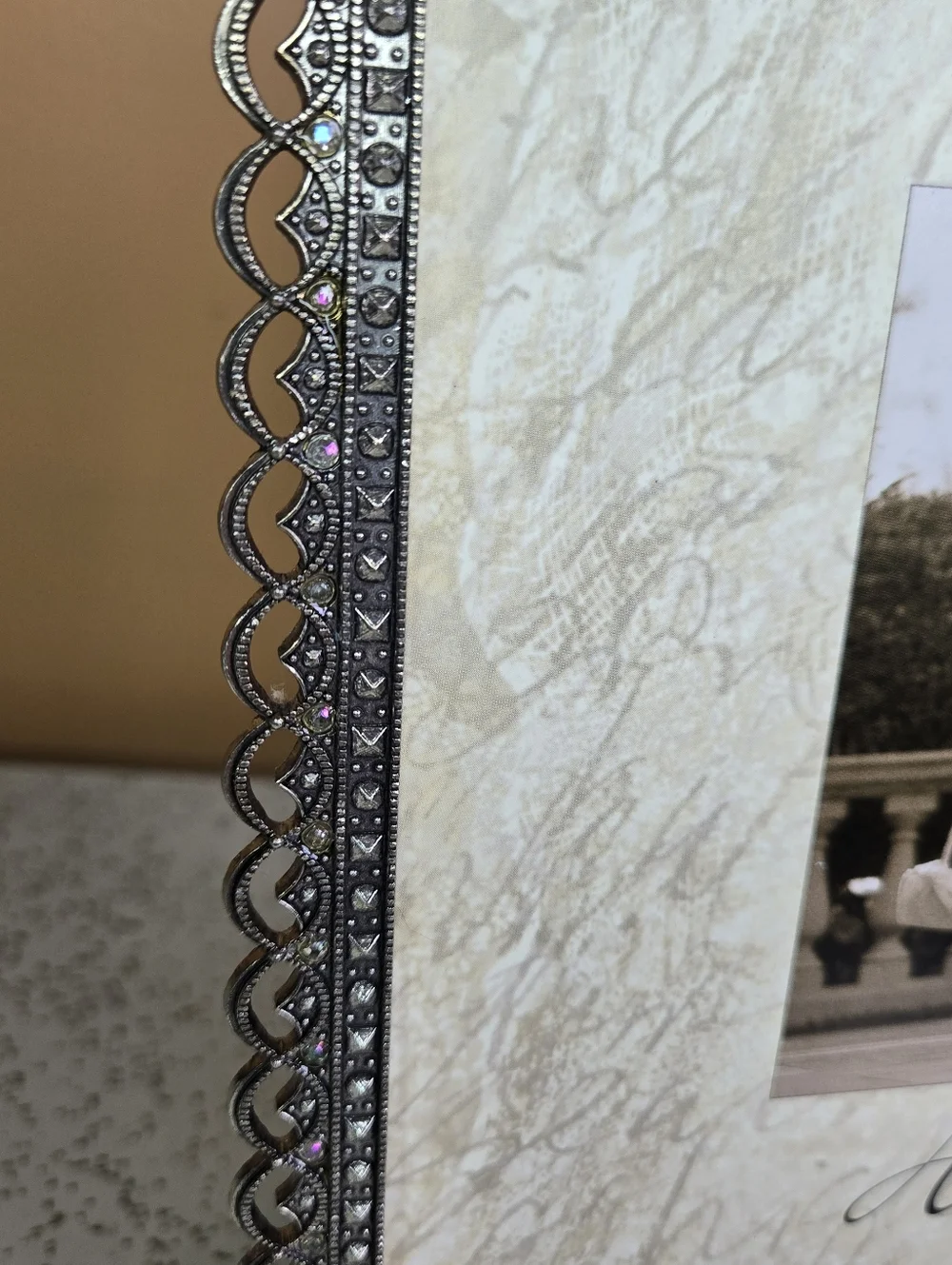 Silver and Colorful Gems Lining The Border with Scalloped Edge 8x10